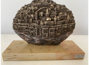 Zadok Arts Israel Jerusalem View Sculpture On Marble Base Layer Of Sterling.