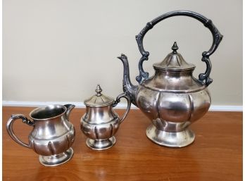 Vintage Silver On Copper Three Piece Tea Set - Teapot, Sugar, Creamer