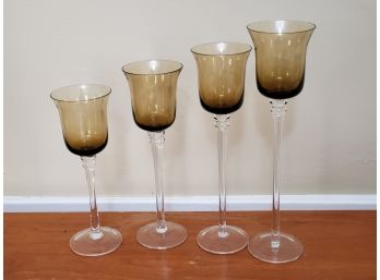 Four Clear & Root Beer Colored Glass Tea Light And Votive Holder