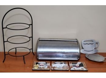 Kitchen Lot - Bread Box, Trivets, Plate Rack & Wall Decor