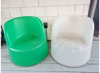 Pair Of IKEA Frosted & Green Stacking Plastic Barrel Chairs