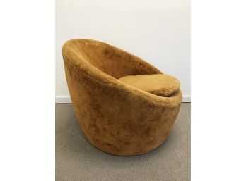 Orange Cruched Velvet Mid Century Modern Round Tub Chair