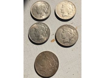 5 Peace Silver Dollars   22,23s, 2pc 24 , 26s