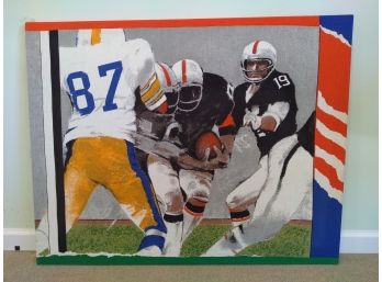 Vintage 1970s / 1980s Fabric Wall Hanging Football Scene