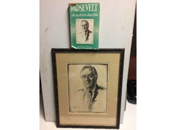 Etching 1944 Of Franklin D Roosevelt By American Print Maker