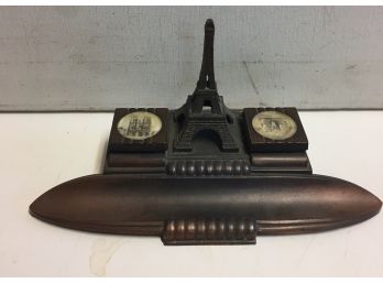 1930s Art Deco Eiffel Tower Double Metal Inkwell