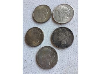 5 Peace Silver Dollars ,22 22s 23 23s 25