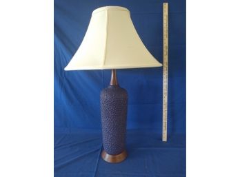 Fantastic Deep Purple Pottery And Wood Floral Lamp