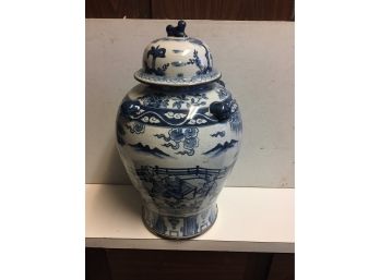 20 Inch Chinese Blue And White Ginger Jar . Mid Century