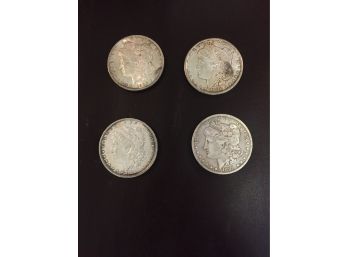 4 Morgan Silver Dollars 1886, 1888-0, 1889-0, 1900.