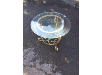 Mid Century Round Beveled Glass  Wrought Iron Table. Solid Heavy Base. Quality .