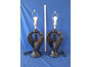 Fantastic Vintage 1980s Glossy Black Pottery Lamps