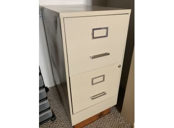 Tan Metal Two Drawer Filing Cabinet