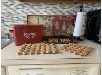 Decorative Tin Bread Box & Miscellaneous Kitchen Items