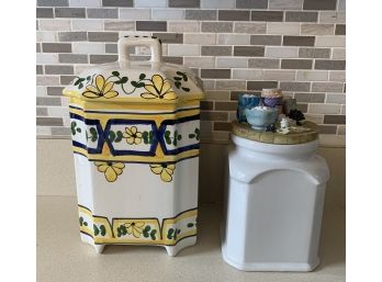 Beautiful Hand Painted Porcelain Canister From Portugal