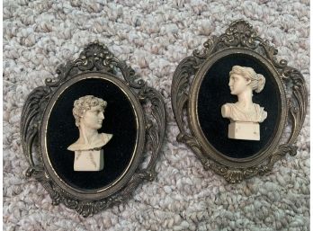 Two Decorative AntiqueFramed Bust Set On Black Velvet