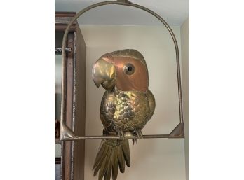 Large Brass & Copper Parrot On A Swing