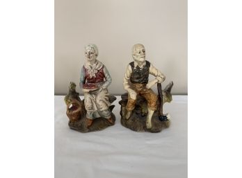 Two Capodimonte Porcelain Italian Figures , Man & Woman With Apples  (0153)