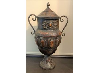 Decorative Tin Lidded Urn Form Vessel