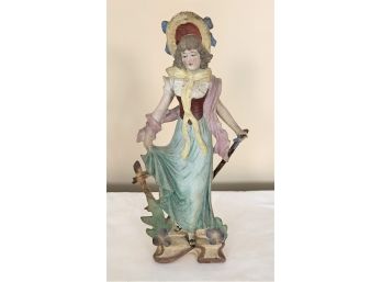 Antique Porcelan Figure Of A Young Girl With A Staff