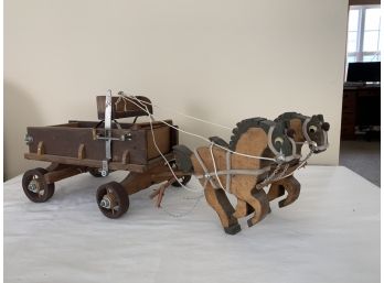 Fantastic Vintage  Carved Wood Horse Drawn Wagon