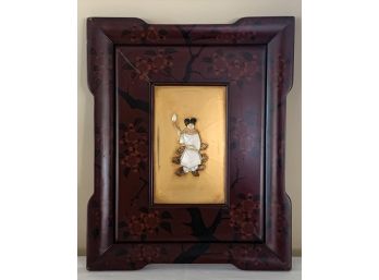 Asian Carved Ivory/bone Framed Oriental Figure