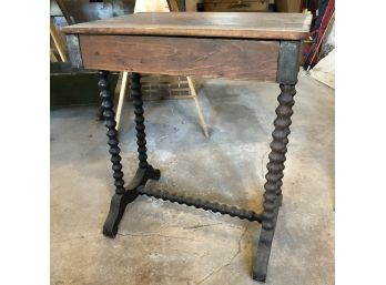 Antique Side Table With Drawer And Turned Legs