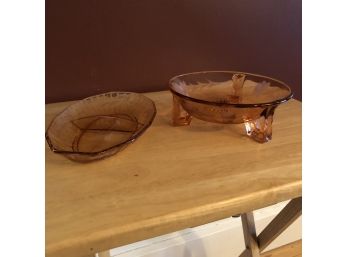 Set Of Two Peachy Pink Glass Serving Dishes