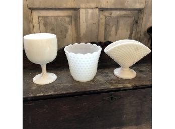 Trio Of Milk Glass Pieces