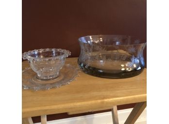 Set Of Two Etched Glass Bowls