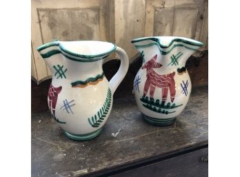 Set Of Two Matching Italian Painted Pitchers