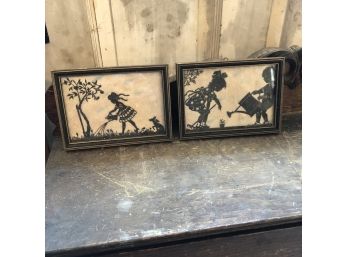 Set Of Two Vintage Framed Paper Cut Pieces