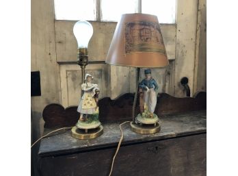 Antique Cloth Cord Figural Lamps