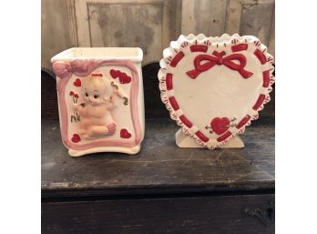 Vintage Lefton And RB Ceramic Valentine's Vases