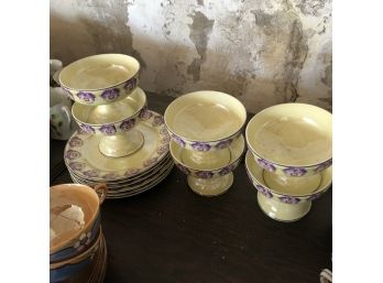 Stubenville China Yellow And Purple Violet Dish Set
