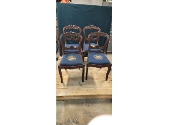 Set Of 4 Embroidered Needlepoint Seat Chairs