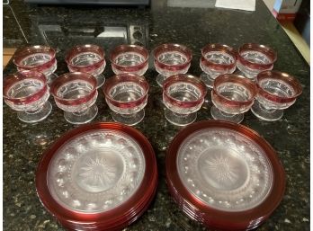 Red Rimmed Dish Box Lot