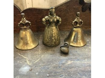 Set Of Three Brass Figural Bells With Extra Clapper