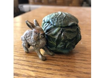 Vintage Cast Iron Rabbit Figure With Hinged Lid Cabbage