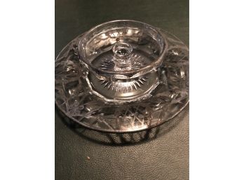 Heavy Glass Platter With Center Bowl