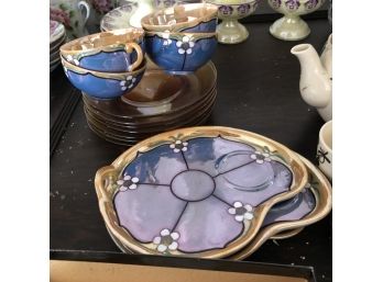 Japanese Iridescent Tea Cups And Plates