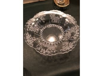 Etched Glass Floral Serving Bowl