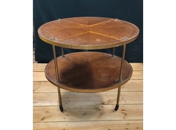 Vintage Two-Tier Round Table On Caster Wheels