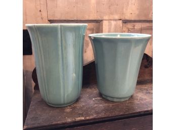 Set Of Two Vintage Ceramic Vases In Blue