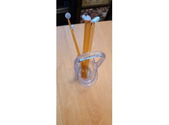 Vintage Drink Stirrers In A Glass Basket