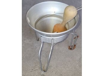 Vintage Aluminum Colander With Stand And Wood Pestle