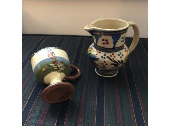 Set Of Two Small Ceramic Pieces: Cup And Pitcher