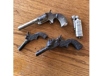 Antique Cast Iron Toy Guns And 1940s Bowers Trench Lighter