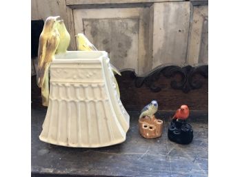 Bird Ceramic Vase With Two Small Bird Holders
