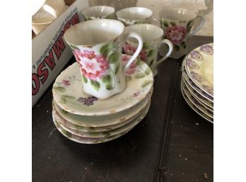 Handpainted Floral Mugs And Saucers